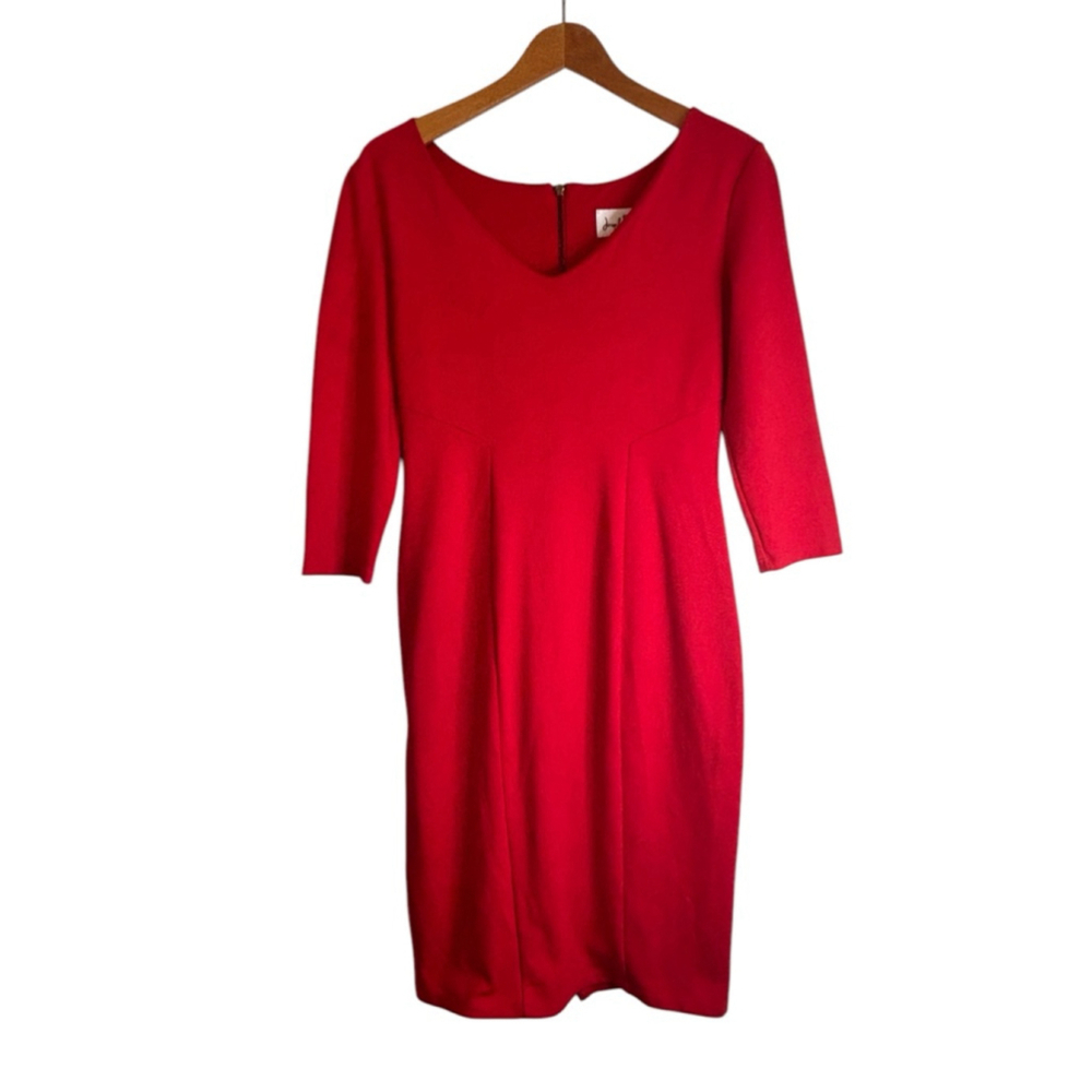 Joseph Ribkoff 3/4 Sleeve V Neck Full Zip Back Shift Dress Women's Size 10 Red